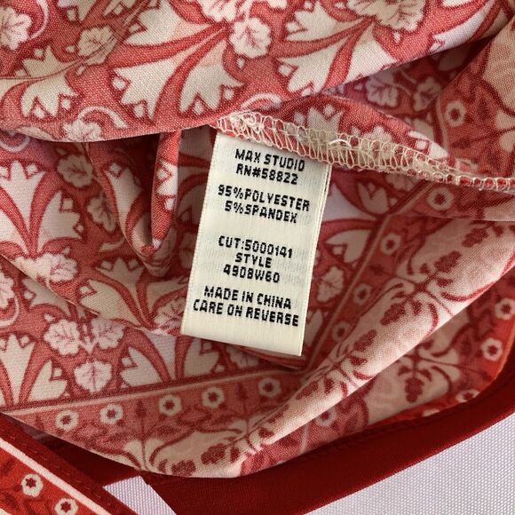 Max Studio Dress Women M Red Floral True Wrap Midi Feminine Garden Party Boho - Picture 10 of 10